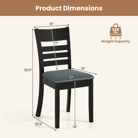 Wooden Dining Chairs Set of 2 Upholstered Kitchen Chairs with Rubber Wood Frame-Black