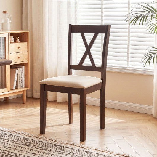 Wooden Dining Chairs Set of 4 Fabric Upholstered Kitchen Chairs-Walnut