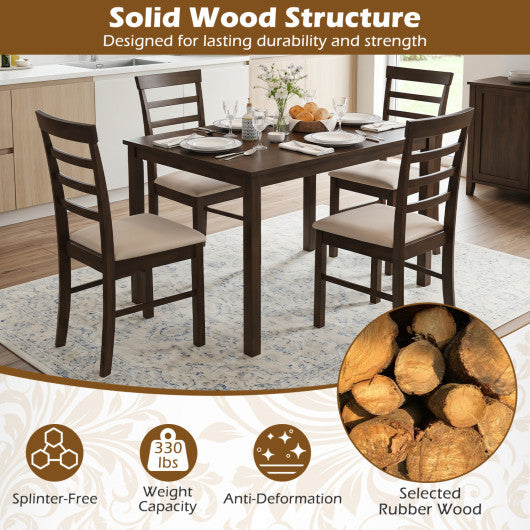 Wooden Dining Chairs Set of 4 with Fabric Cushion for Dining Room-Brown