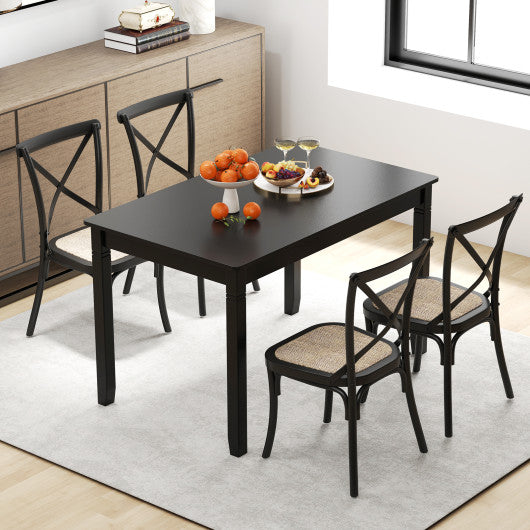48-Inch Wooden Dining Table for 4 People Rectangular Kitchen Table with Rubber Wood Legs-Black