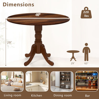 Wooden Dining Table with Round Tabletop and Curved Trestle Legs-Walnut