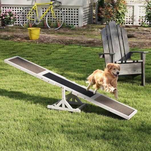Wooden Dog Agility Seesaw Dog Outdoor Run Game Toy for Obstacle Courses-White