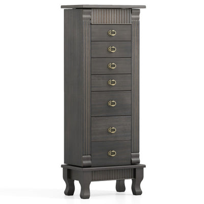 Wooden Jewelry Armoire Cabinet Storage Chest with Drawers and Swing Doors-Gray