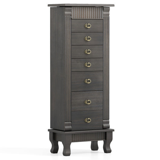 Wooden Jewelry Armoire Cabinet Storage Chest with Drawers and Swing Doors-Gray