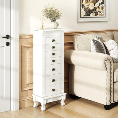 Wooden Jewelry Armoire Cabinet Storage Chest with Drawers and Swing Doors-White