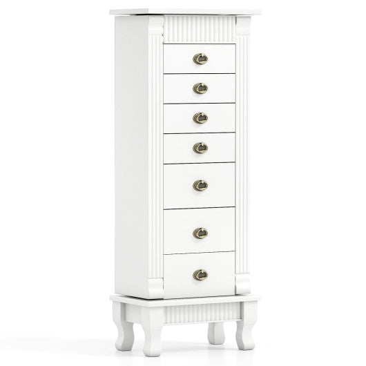 Wooden Jewelry Armoire Cabinet Storage Chest with Drawers and Swing Doors-White
