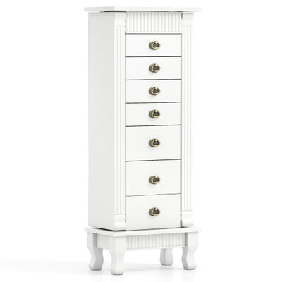 Wooden Jewelry Armoire Cabinet Storage Chest with Drawers and Swing Doors-White