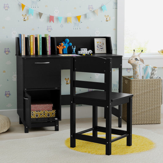 Wooden Kids Study Desk and Chair Set Student Workstation-Black