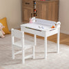 Wooden Kids Table and Chair Set with Storage and Paper Roll Holder-White
