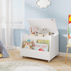 Wooden Mobile Toy Storage Organizer with Bookshelf and Lockable Wheels-White