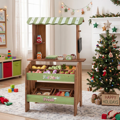 Wooden Grocery Store with Chalkboard and Accessories Montessori Toy for 3+ Kids