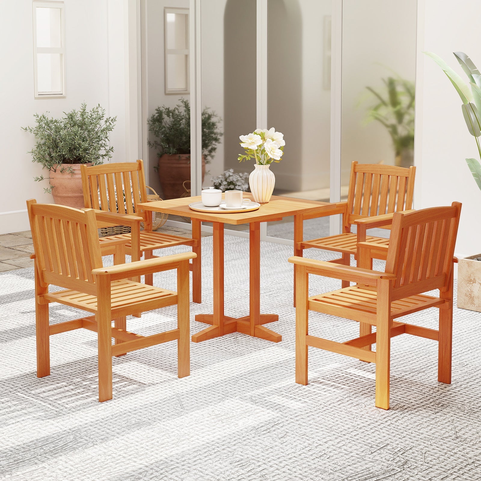 Wooden Patio Chairs Set of 2 with Inclined Backrests