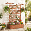 Wooden Planter Box with Lattice Trellis Raised Garden Bed Privacy Screen with Flat Roof-Brown