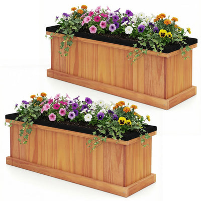 Wooden Raised Garden Bed with Drainage Holes and Liner Solid Fir Wood Planter Box-M