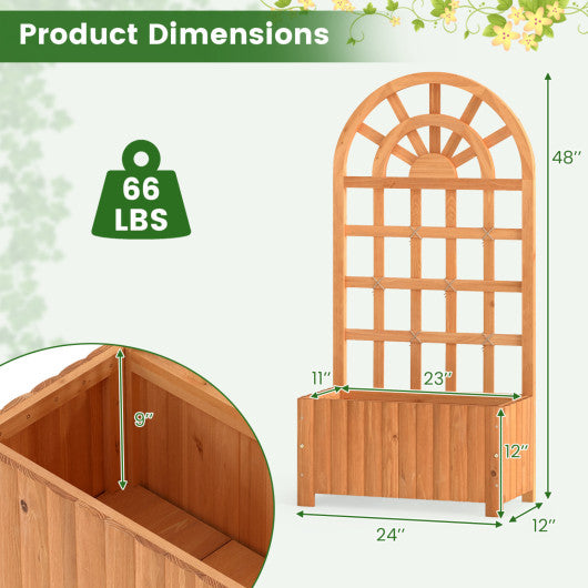 Wooden Raised Garden Bed with Trellis 48 Inch Outdoor Screen-Brown