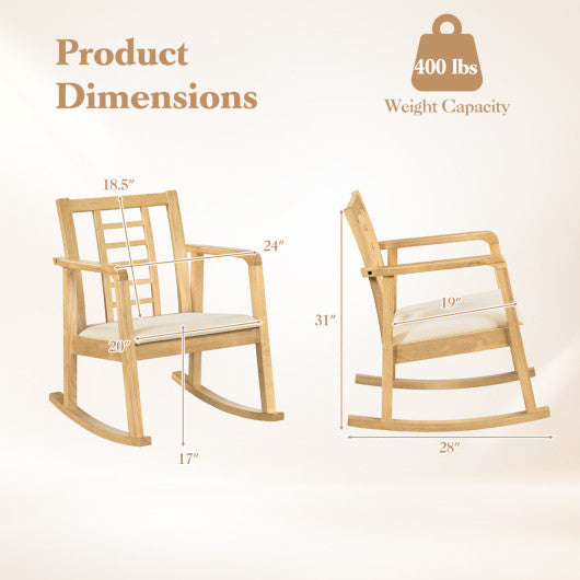 Wooden Rocking Chair with Upholstered Seat and Ladder Back for Living Room-Natural