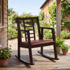 Wooden Rocking Chair with Upholstered Seat and Ladder Back for Living Room-Brown