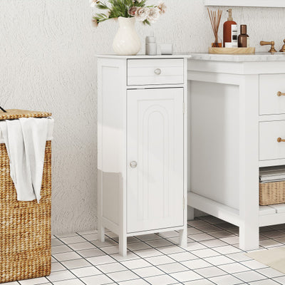 Wooden Storage Free-Standing Floor Cabinet with Drawer and Shelf-White