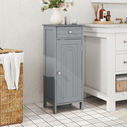 Wooden Storage Free-Standing Floor Cabinet with Drawer and Shelf-Gray