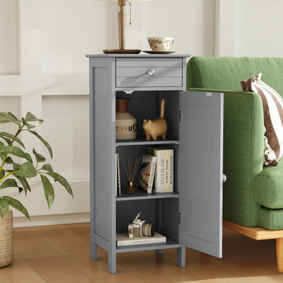 Wooden Storage Free-Standing Floor Cabinet with Drawer and Shelf-Gray