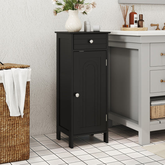 Wooden Storage Free-Standing Floor Cabinet with Drawer and Shelf-Black