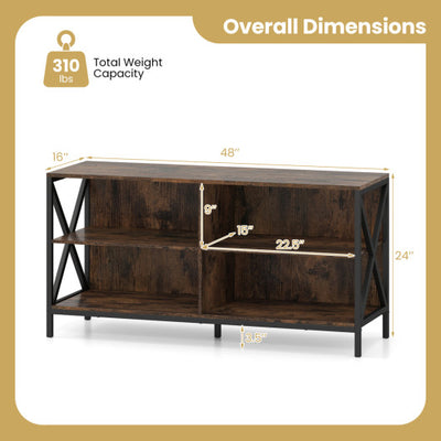 Wooden TV Stand Entertainment for TVs up to 55 Inch with X-Shaped Frame-Rustic Brown