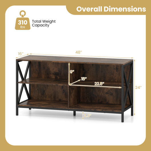 Wooden TV Stand Entertainment for TVs up to 55 Inch with X-Shaped Frame-Rustic Brown