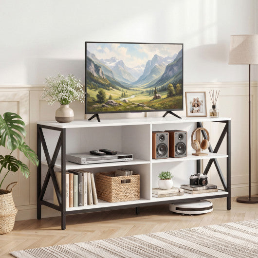 Wooden TV Stand Entertainment for TVs up to 55 Inch with X-Shaped Frame-White