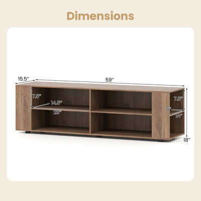 Wooden TV Stand with 8 Open Shelves for TVs up to 65 Inch Flat Screen-Light Gray