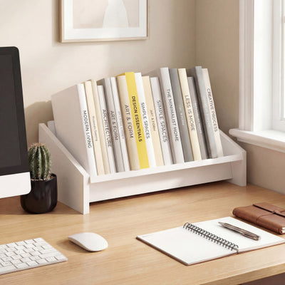 Wooden Tilting Bookcase Small Desktop Bookshelf Organizer for Magazines-White