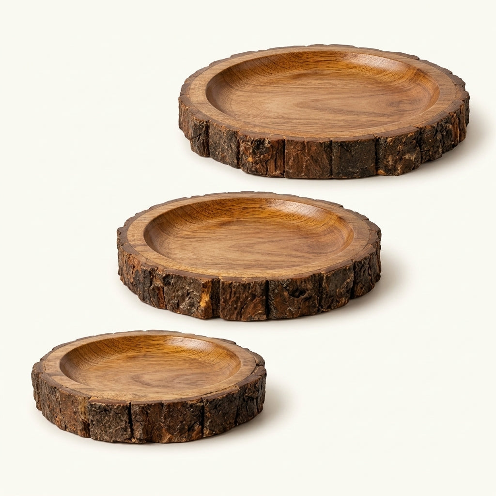 House of Avana Round Tree Mango Wood Platter Set of 3