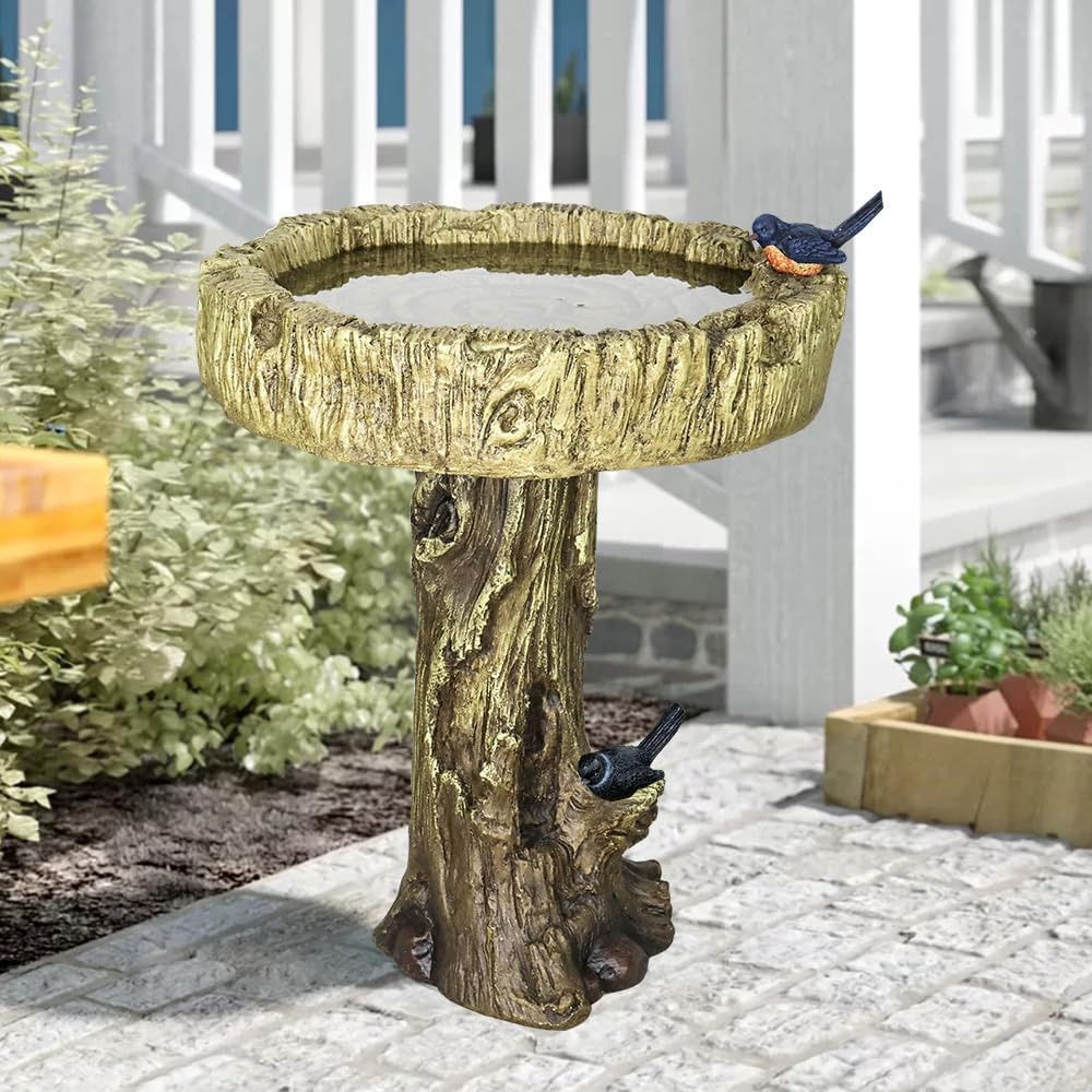 Concrete Tree Trunk Bird Bath Deep Bark 24 Inch
