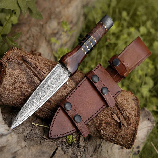 Cloud Damascus Fixed Blade Knife with Sheath - Gifts for You 'n Me