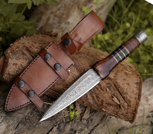Cloud Damascus Fixed Blade Knife with Sheath - Gifts for You 'n Me