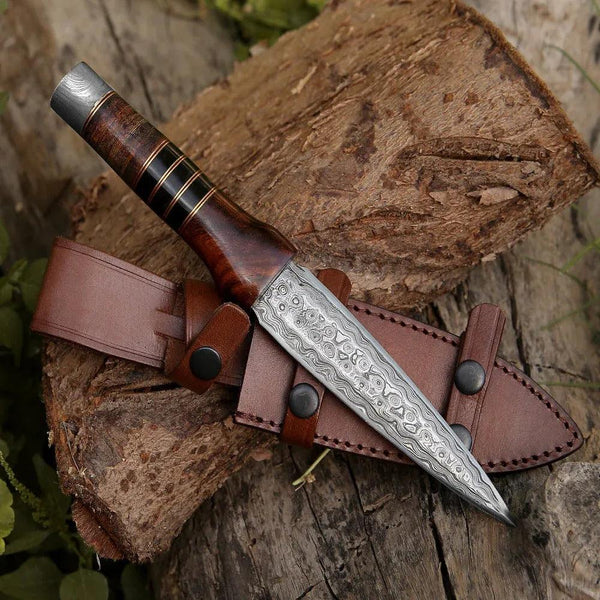 Cloud Damascus Fixed Blade Knife with Sheath - Gifts for You 'n Me