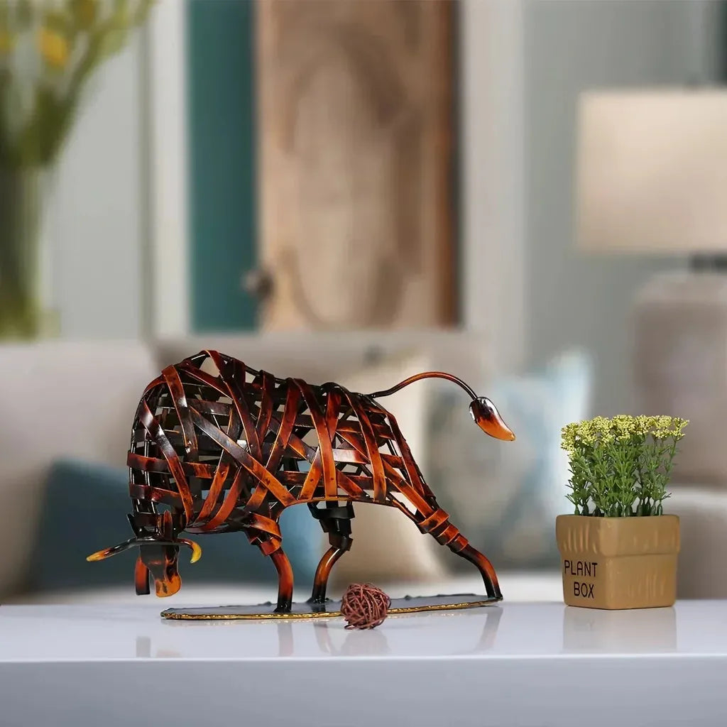 Woven Metal Bull Sculpture Modern Iron Art