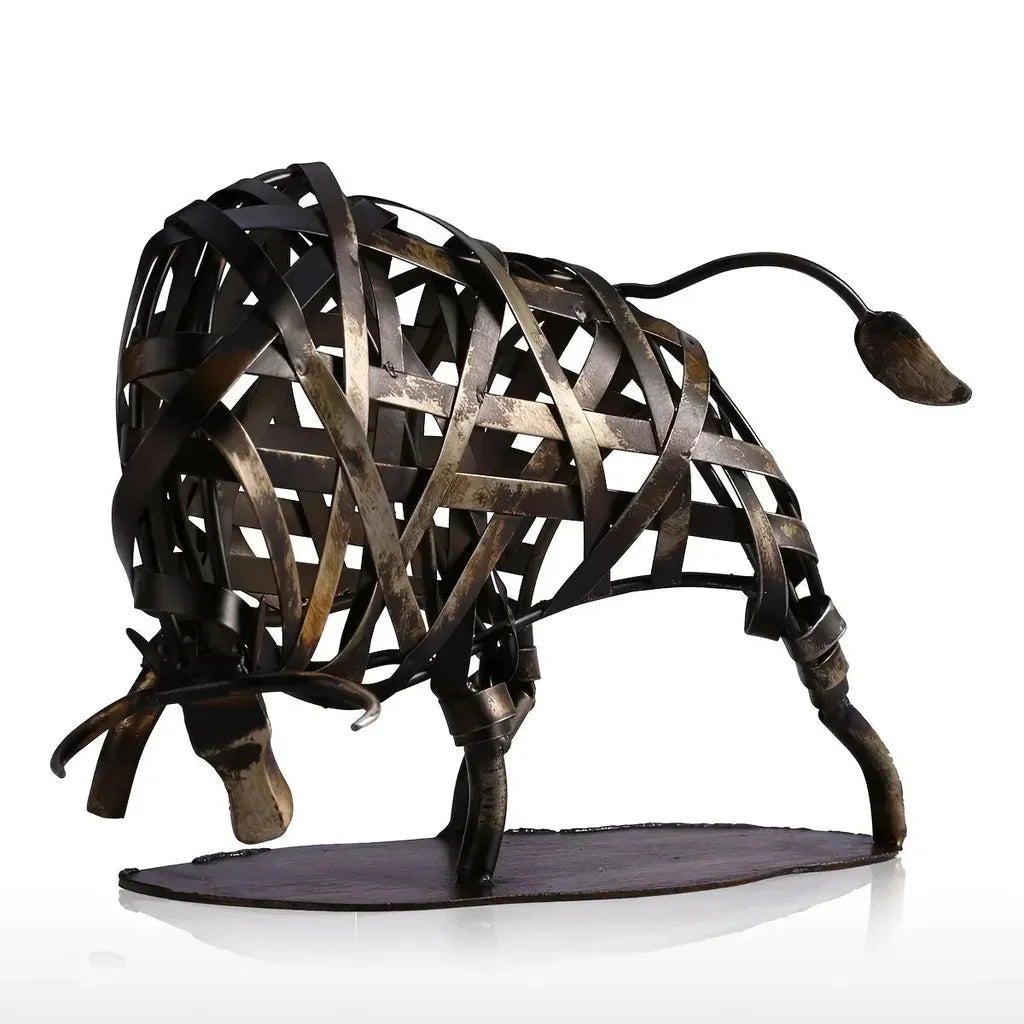 Woven Metal Bull Sculpture Modern Iron Art