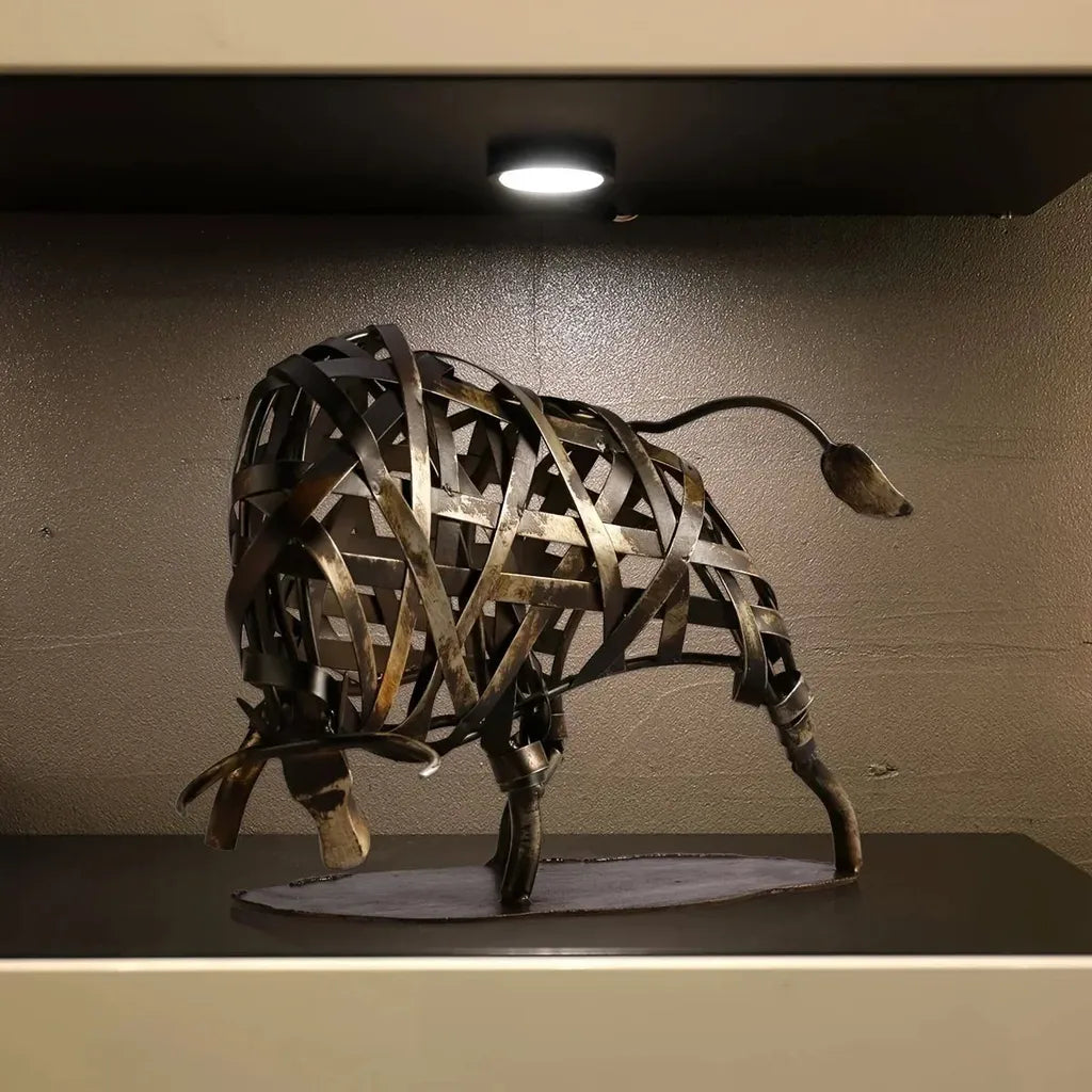Woven Metal Bull Sculpture Modern Iron Art