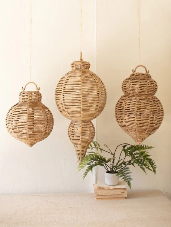 Set of 3 Large Woven Seagrass and Iron Ornaments Kalalou