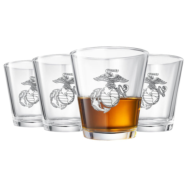 Marine USMC Whiskey & Wine Glasses Set of 4, Anchor and Globe Whiskey Glasses 10oz Marines Gift