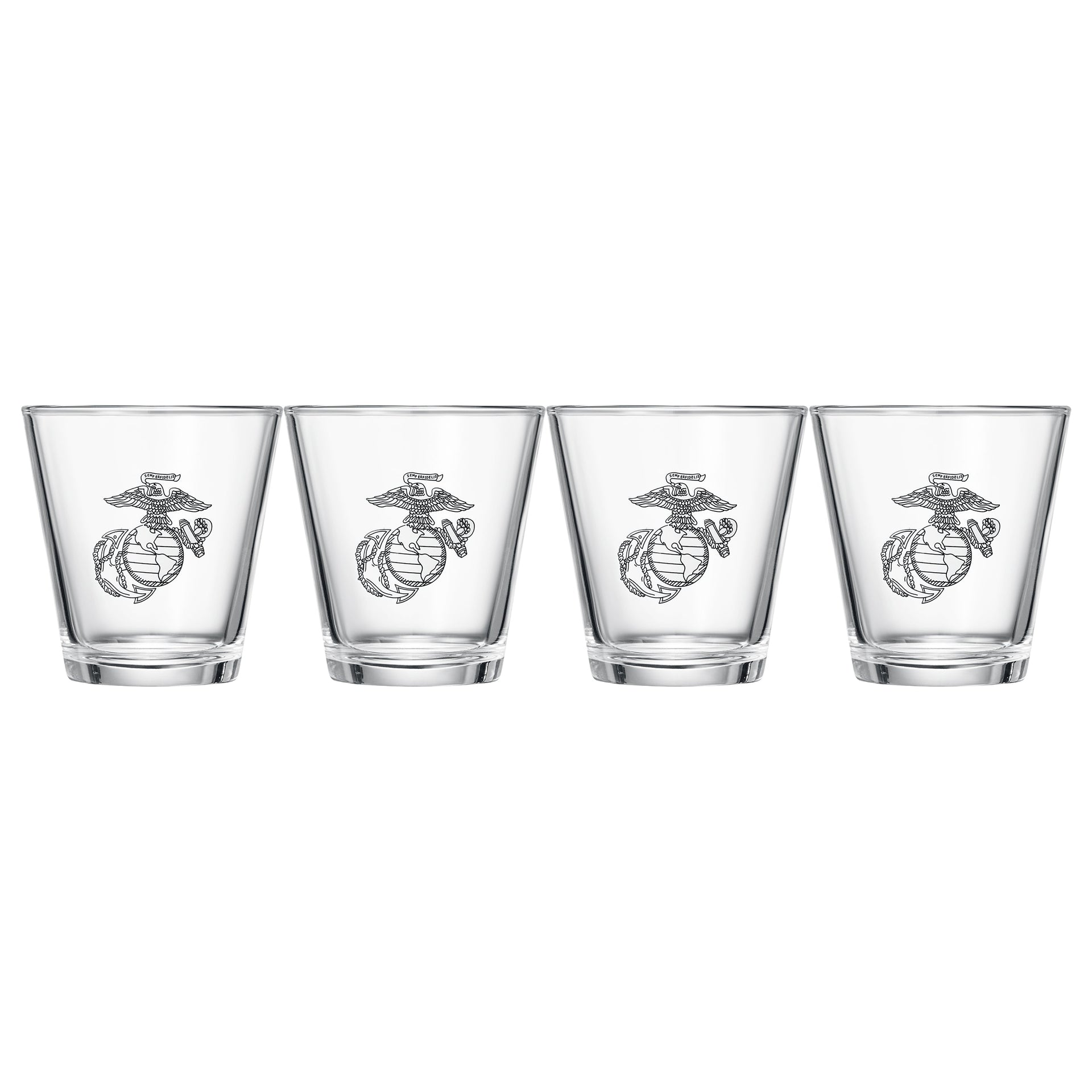Marine USMC Whiskey & Wine Glasses Set of 4, Anchor and Globe Whiskey Glasses 10oz Marines Gift