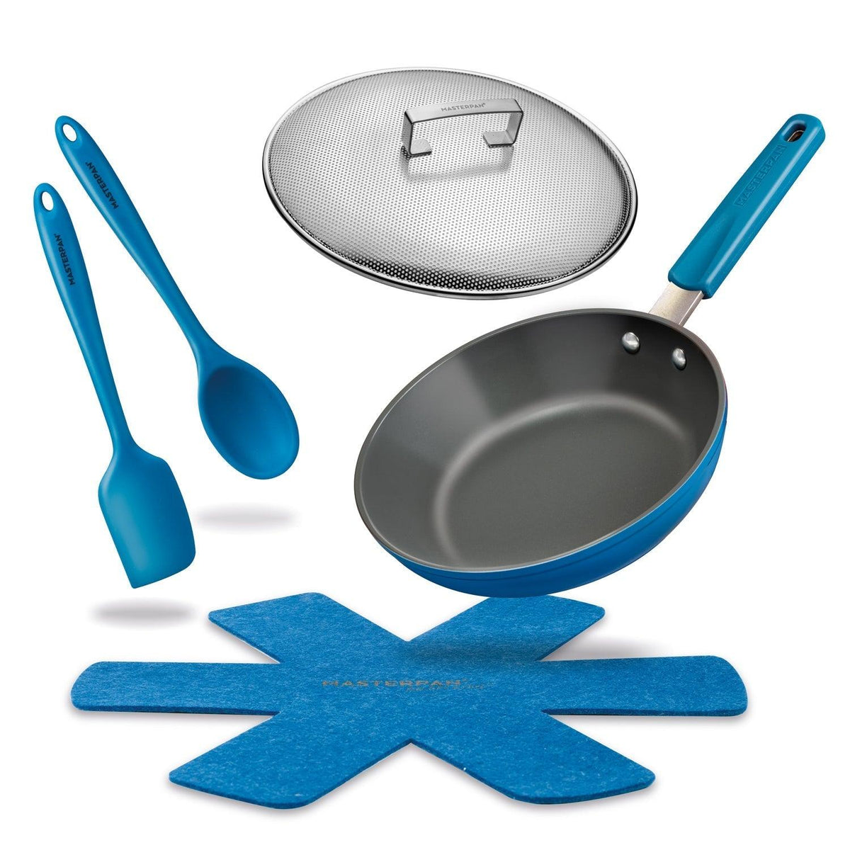 MASTERPAN Ceramic Nonstick Stovetop Oven Frypan & Skillet & Stainless Steel Lid Set, Azure Color 9.5