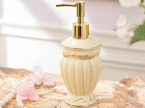 5 Piece Porcelain Bathroom Set - Cream and Gold