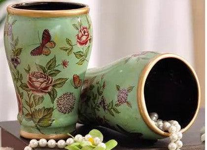 5 Piece Porcelain Bathroom Set - Aqua Green Butterfly Meadow