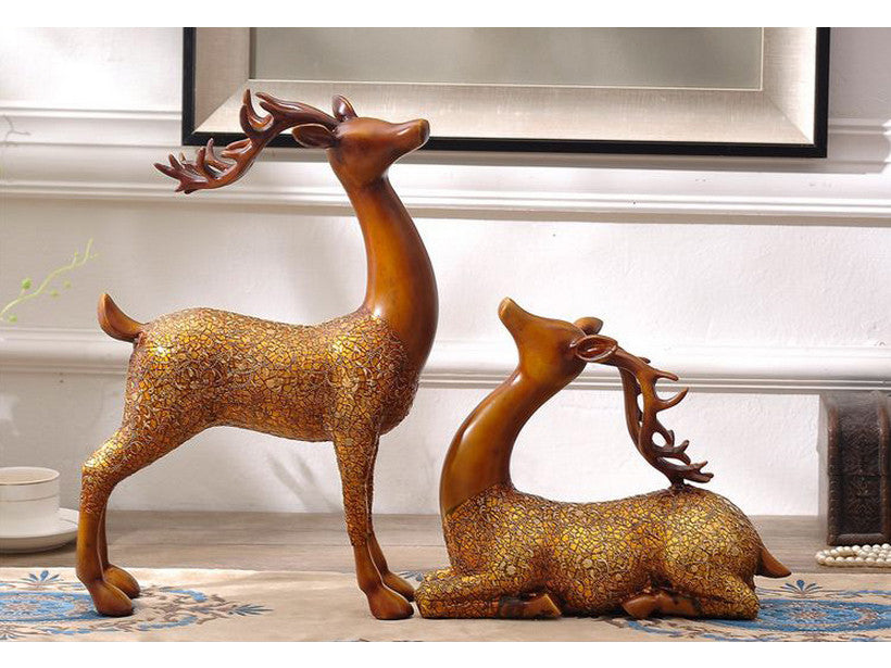 Large Pair of Brown Deer Sculpture with Antlers - 16