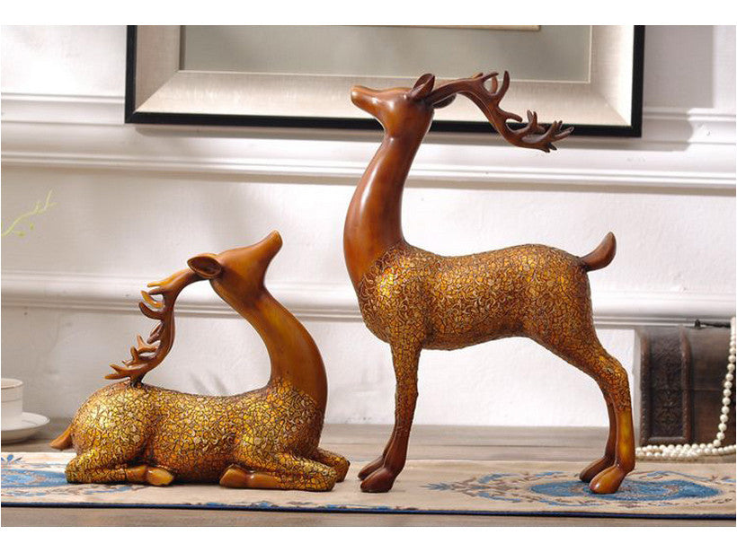 Large Pair of Brown Deer Sculpture with Antlers - 16