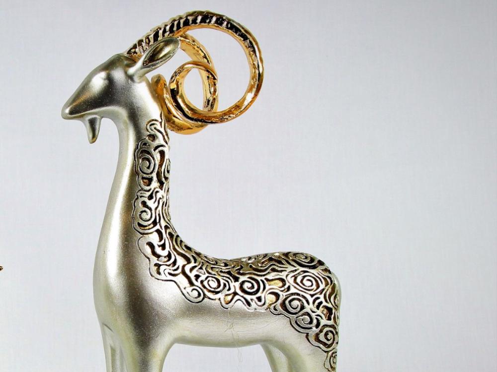 Family of Three Bighorn Sheep Sculptures with Golden Horns