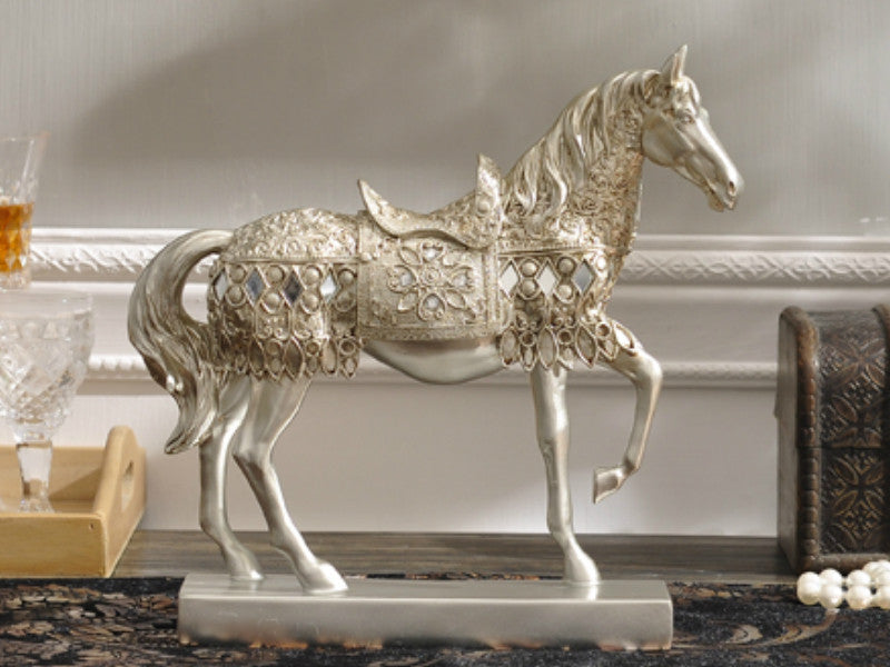 Majestic Horse Sculpture with a Metallic Silver Finish