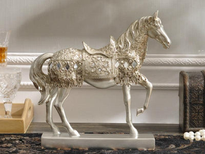Majestic Horse Sculpture with a Metallic Silver Finish