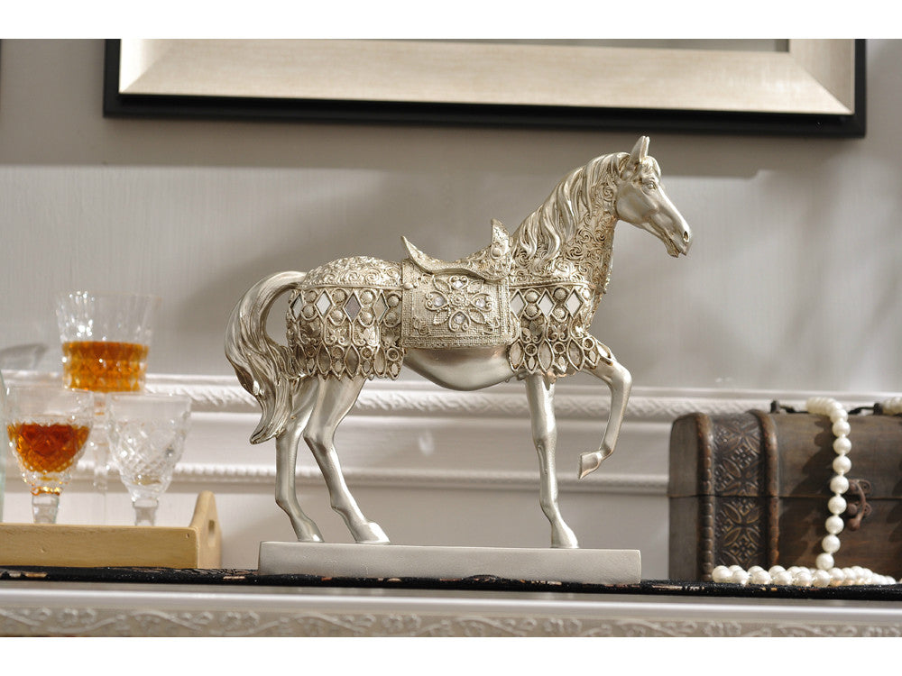 Majestic Horse Sculpture with a Metallic Silver Finish